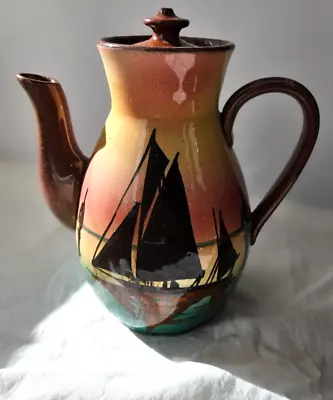 Torquay Style Pottery Sailboat Pitcher~Motto Ware~Sunset~Sea~Coffee Jug~(Read) • $19.99