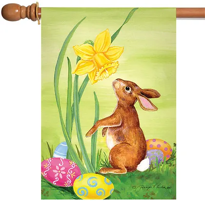 Toland Bunny Daffodil 28x40 Cute Flower Colorful Easter Egg Rabbit House Flag • $15.98