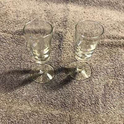 Set Of 2 Vintage Ball Stem Cordial Mini Flute Style Shot Glass Clear Glass • $8