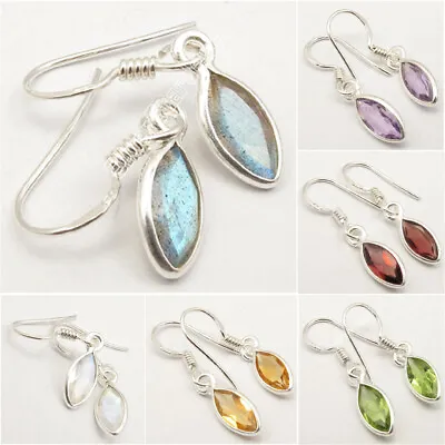 925 Sterling Silver MARQUISE Gemstone Traditional Earrings ! Made In India Gift • £7.80