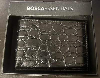 BOSCA Essentials Croco Embossed Leather Slim Bifold 6 Card Wallet Black NEW • $34.94