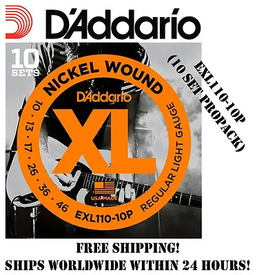 **10 Sets D'addario Exl110 Electric Guitar Strings (nickel) Exl110-10p 10 Pack** • $54.99