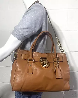 MICHAEL KORS Hamilton Medium Lock And Key Leather Bag Satchel/Shoulder Bag Brown • $85