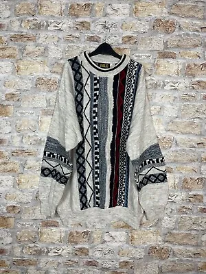 Vintage Knit Abstract Sweater EMILIO ENZIO Retro Pattern Cosby Jumper Size XL • £17.99