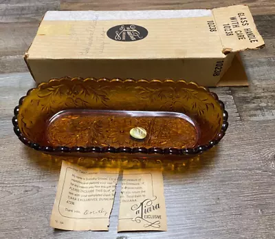 Indiana Glass Tiara Gold Amber Sandwich Collection Celery Tray NOS • $24.99