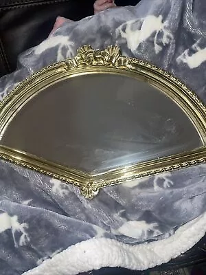 Vintage Home Interiors & Gifts~ Mirror Gold Wall/Vanity Mirror Fan Shaped W/ Bow • $16.99