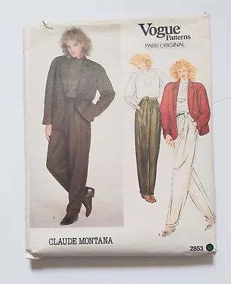 Vogue Claude Montana Paris Original 2853 Jacket Top Pants Size 12 Partially Cut • $19.99