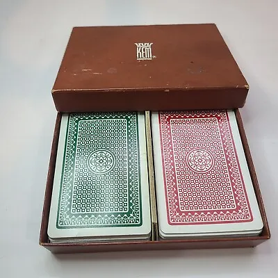 Vintage KEM 2 Decks Red Green Playing Cards With Box Celtic Design No Jokers • £19.08