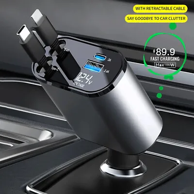 4 IN 1 Retractable Car Fast Charger CablePD Fast Adapter For IPhone 15 14 13 12  • $19.99