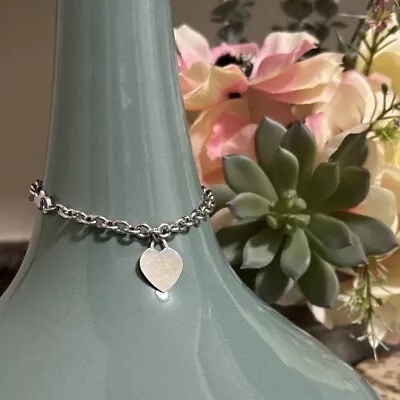 14K AURAFIN Italy Vintage SOLID White Gold Cable Link Heart Charm Bracelet 7” • $450