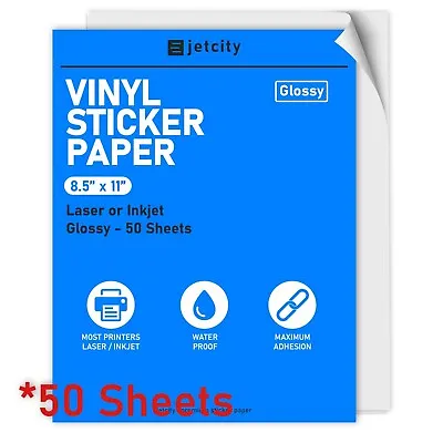 50 Glossy Sticker/Label Paper For Inkjet & Laser Printers - 50 Glossy - 8.5 X 11 • $28.95