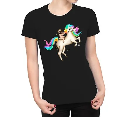 1Tee Womens Pug Riding Unicorn T-Shirt • £7.99