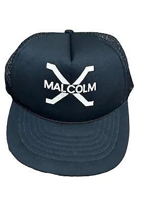Vintage 90s Malcolm X Trucker Hat Black 100% Polyester Foam Rope Brim Snapback • $24.95
