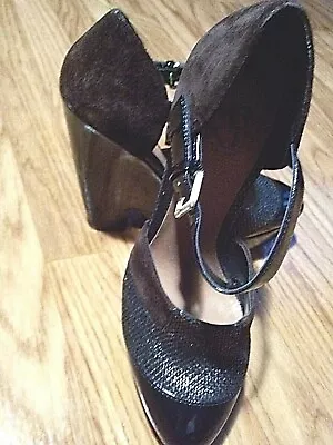 MRKT - Lauren Black  Brown Heels Wedges Shoes Leather Sz 7 1/2 • $30