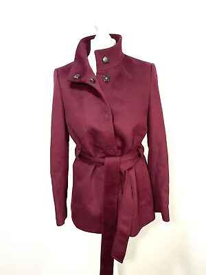 JAEGER Pure 100% Wool Jacket Coat Size 8 Luxurious Soft Wrap Belted Funnel Neck • £33