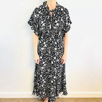 Zimmermann Size 2 12 14 M L Black White Floral Silk Oversized Midi Dress • $299