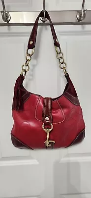 Coach Burgundy Red Signature Stitch Leather Suede Trim Tassel Shoulder Bag • £81.92