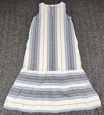 J Jill Dress Womans L Tall Long Shift Tiered Aztec Stripes Resort Cruise Boho • $36.88