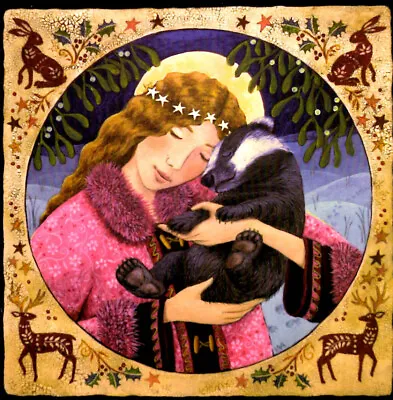 YULE CHRISTMAS GREETING CARD Moonlit Badger Blessings GODDESS PAGAN WENDY ANDREW • £2.95