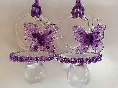 12 Purple Butterfly Pacifier Necklaces Baby Shower Game Girl Favors Prizes Decor • $13.99