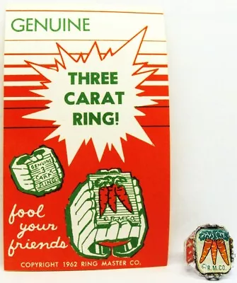 1962 Three Carat Flicker Ring W/Authentic Gumball Machine Paper Header Label • $39.95
