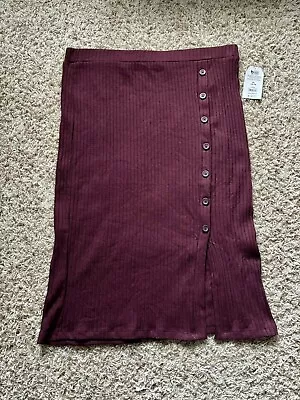 Time And Tru Womens Knit Skirt XL Rustic Plum Pencil Front Slit Buttons Fall  • £14.23