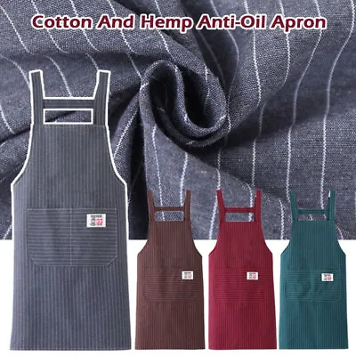 Adult Kitchen Oil Proof Striped Apron Cotton Cross Back Home Cooking Apron NEW • $10.19