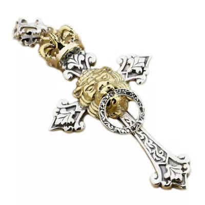 Rasta Gold Crown Lion Cross 925 Sterling Silver Pendant Mens Punk Jewelry 9F023D • $63.47