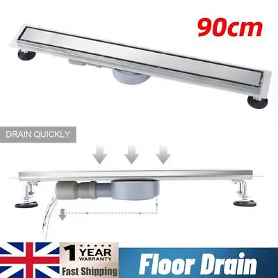 90 Cm Floor Linear Shower Drain Stainless Steel Gutter Wetroom Bathroom Channel • £45.49