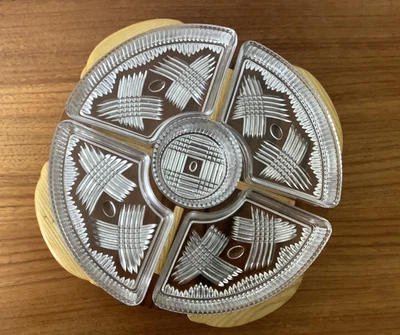 £15 • Buy Vintage Glass /Wooden Lazy Susan, Party Canape Serving Dish 60's/70's