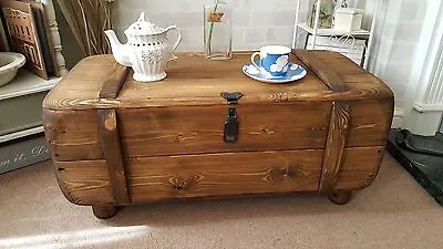 Industrial Vintage Army Rustic Trunk Chest Coffee Table Blanket Box TVST • £259