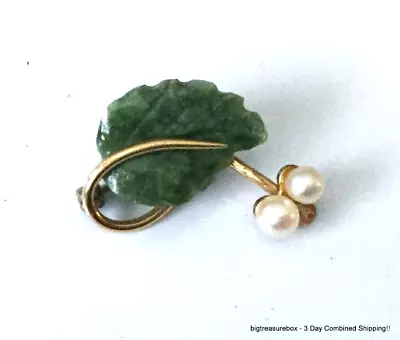 Vintage Brooch Pin SIGNED KREMENTZ 14K Gold Plate Jade Pearl Jewelry Lot Y • $2.25