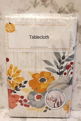 Perfect Harvest Fall Vinyl Border Tablecloth*52 X70 * Rectangle* Leaves Pumpkins • $12.99