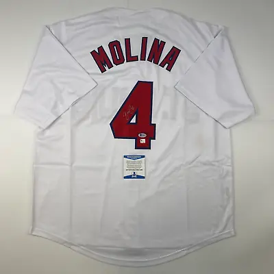 Autographed/Signed Yadier Molina St. Louis White Baseball Jersey Beckett BAS COA • $499.99
