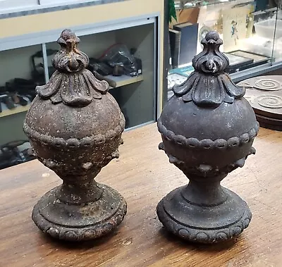 Pair Of Large Ornate Cast Iron Newel Post Finials GA9484 • $1650