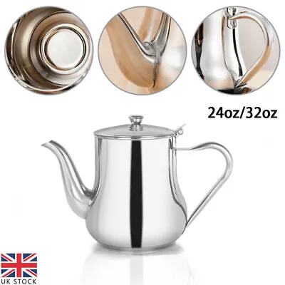 Stainless Steel Metal Teapot Cafe Tea Coffee Drink Kitchen Restaurant Flip Lid • £8.20