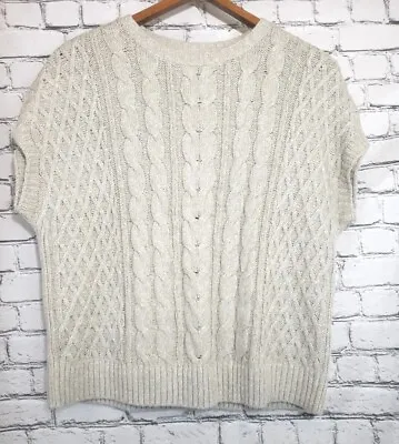 J Jill Cable Knit Sweater Vest Womens Large Sleeveless Academia Chunky Tan Beige • $19.95