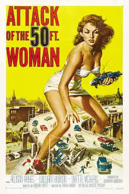 1958 ATTACK OF THE 50 FT. WOMAN VINTAGE MOVIE POSTER PRINT 54x36 BIG 9 MIL PAPER • $89.95