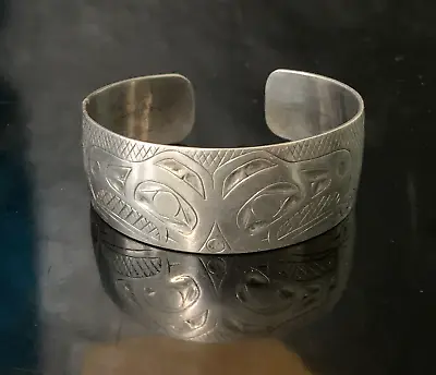 Northwest Coast First Nations Sterling Silver Eagle Signed Cuff Bracelet • $420