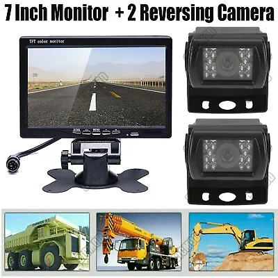 2 X 4Pin Reversing Camera + 7  LCD Monitor Car Rear View Kit For Bus Truck Van • £59.99