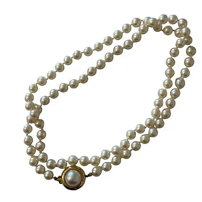 Estate 14K Yellow Gold Pearl Necklace 31 Inches Mabe Clasp Akoya? • $985