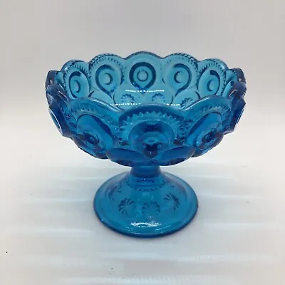 L.E. Smith Moon And Stars Blue Open Compote Bowl 4” Pedestal Dessert Candy • $16.99