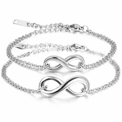 Stainless Steel Infinity Sign Link Chain Couple Bracelets Men Women's Jewelry • $8.99