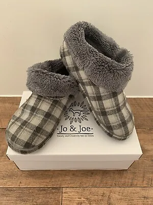 £3.99 • Buy Ladies Jo&Joe Glenroyal Check Boot Slippers Charcoal UK6 Fleece Fur Lined Used