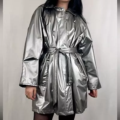 Vintage Totes Metallic Silver Belted PVC Rain Coat • $36