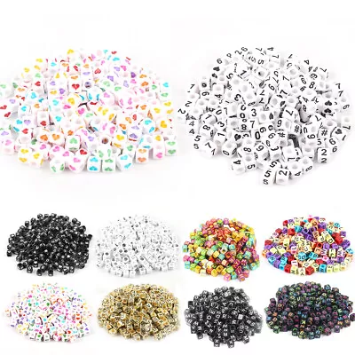 100pcs 6mm Single Alphabet Beads Acrylic White Square Bulk Colorful Square Beads • $2.90