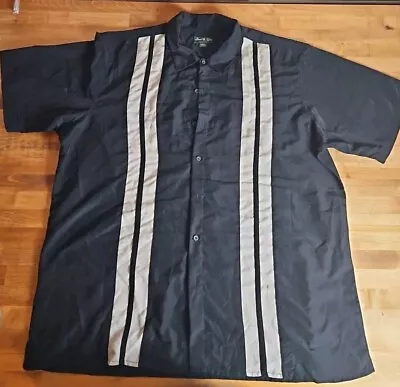 Men's David Taylor Black With  Ivory Striped Bowling Shirt Size 2XLT • $22.99