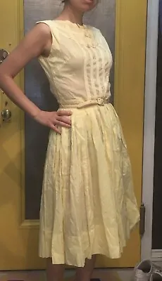 Vintage Buttercup Yellow Cotton Sundress Dress Full Skirt Mad Men 60’s Small S • $45