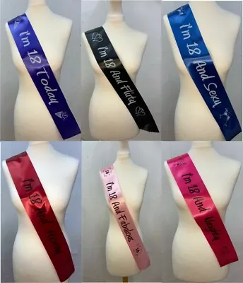 18th Birthday Sash Can Be Personalised - 6 Designs & Various Ribbon Colours NEW • £3.25