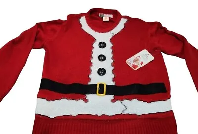 Merry Christmas Sweater Santa Claus Sweater XL Womens Red Stretch Pullover • $15.99
